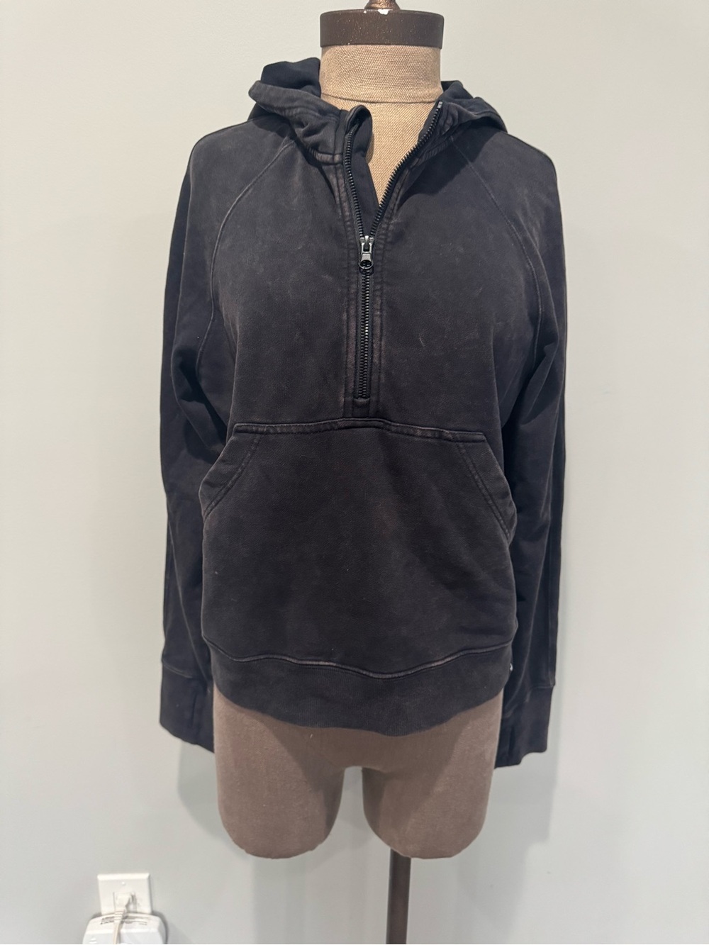 Joy Lab Half-Zip Hooded Sweatshirt in Washed Black